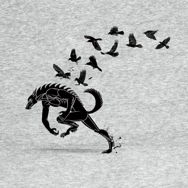 Werewolf Running from Ravens by BurrowsImages